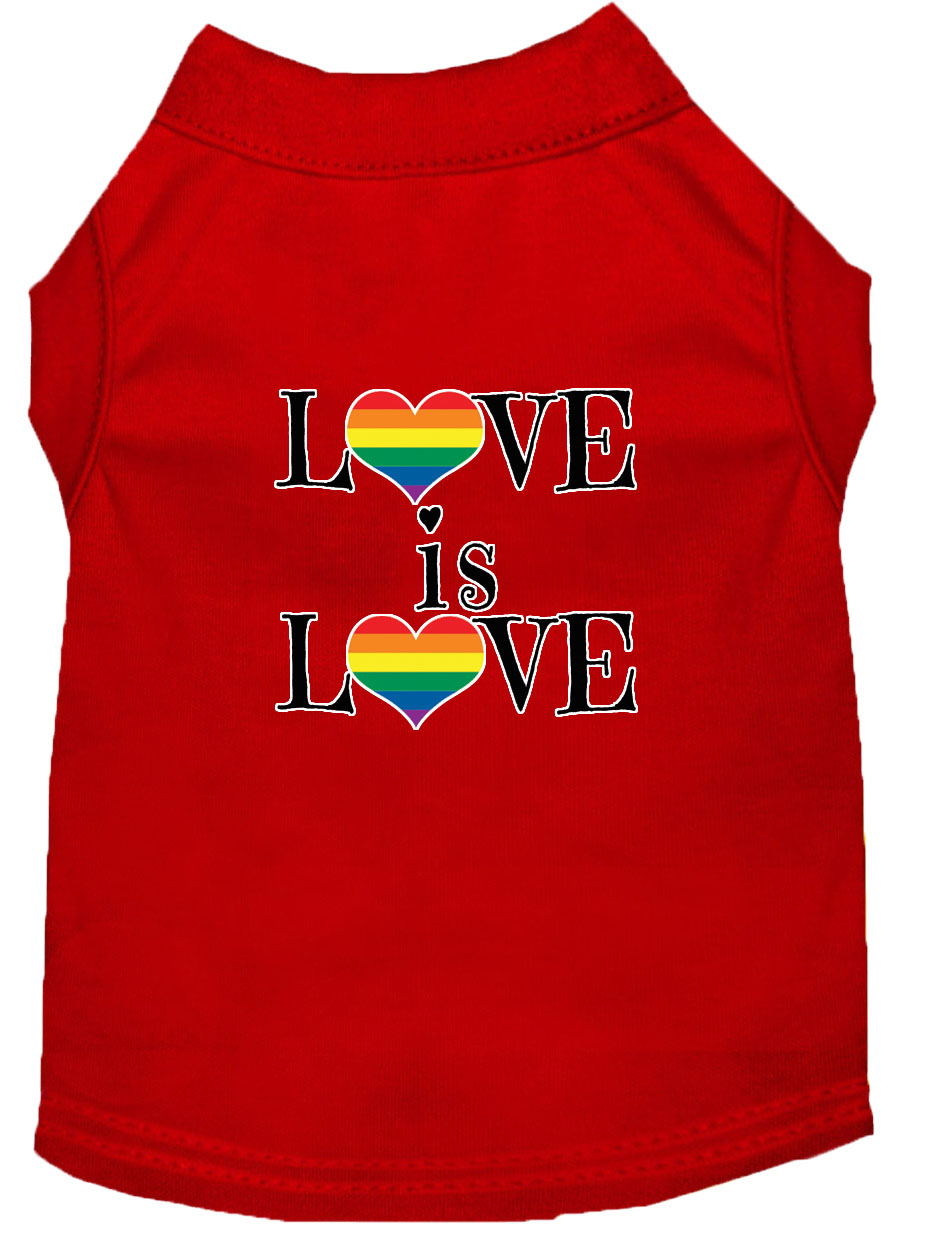 Love is Love Screen Print Dog Shirt Red XS